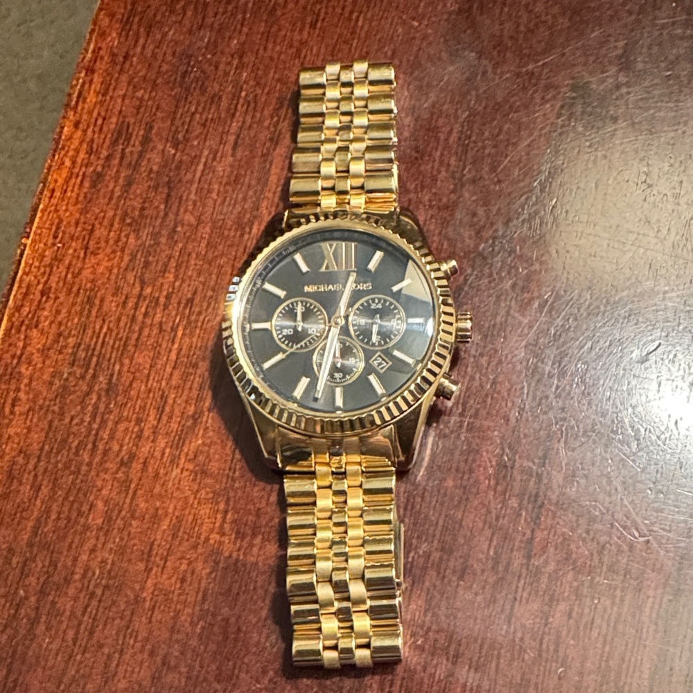 Michael Kors Gold Chronograph Watch with Black Face